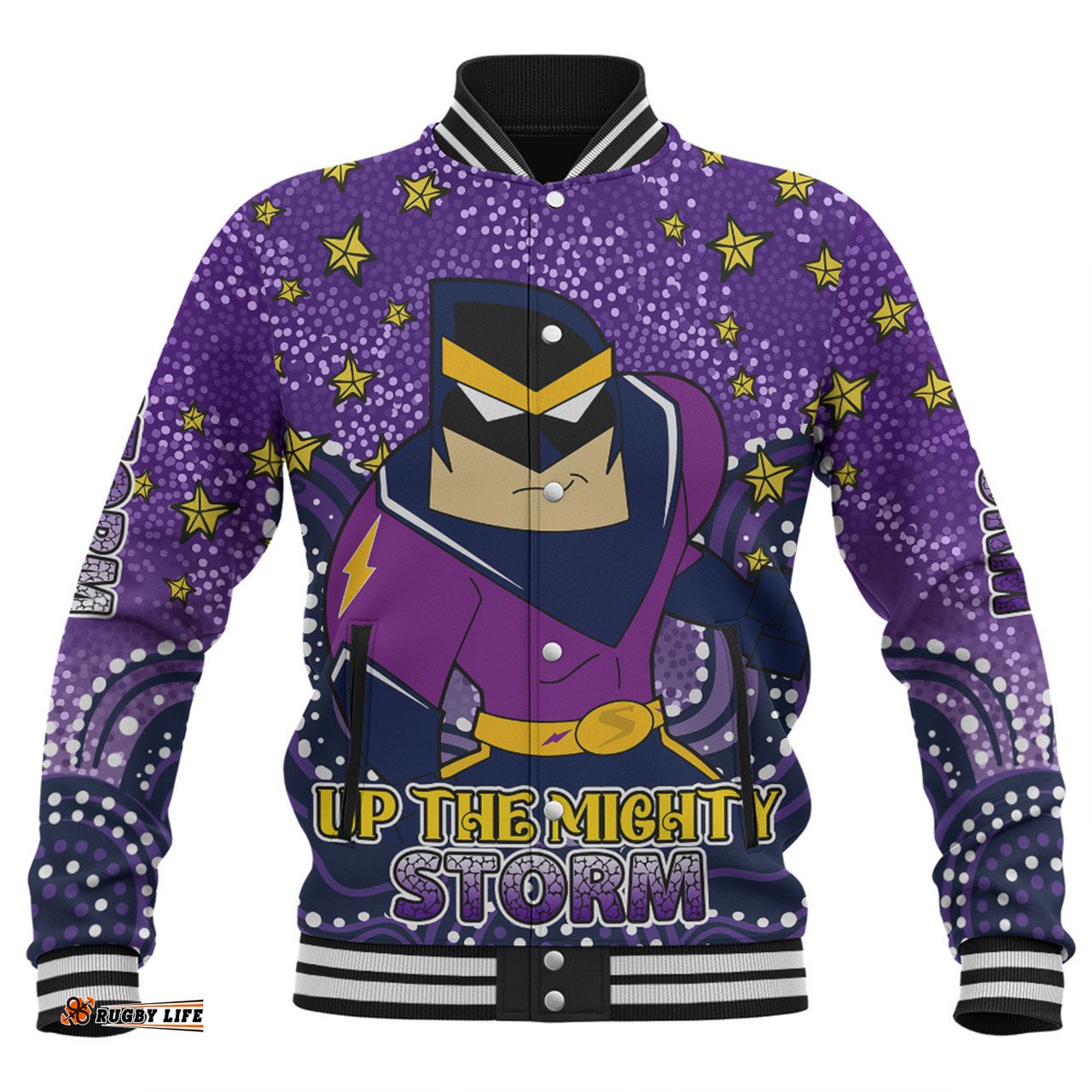 Melbourne Storm Custom Baseball Jacket - Custom With Aboriginal Inspired Style Of Dot Painting Patterns Baseball Jacket