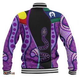 Australia Aboriginal Custom Baseball Jacket - Purple Indigenous Rainbow Serpent Inspired Baseball Jacket