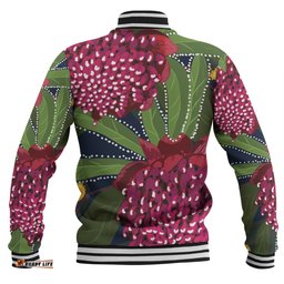Australia Flowers Aboriginal Baseball Jacket - Australian Waratah Flower Art Baseball Jacket