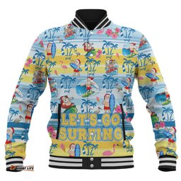 Australia Surfing Christmas Baseball Jacket - Tropical Santa Let's Go Surfing Baseball Jacket