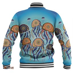 Australia Dot Painting Inspired Aboriginal Baseball Jacket - Jellyfish Art In Aboriginal Dot Style Baseball Jacket