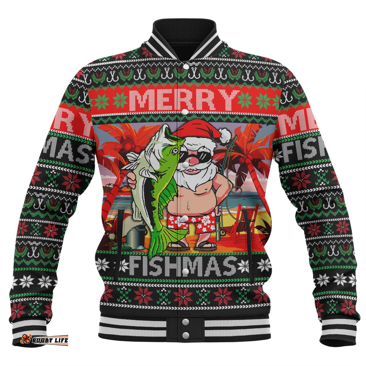 Australia Christmas Fishing Baseball Jacket - Merrry Fishmas Angler Santa Claus Baseball Jacket