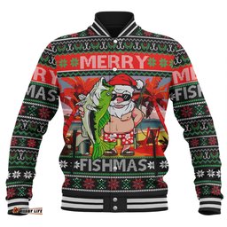 Australia Christmas Fishing Baseball Jacket - Merrry Fishmas Angler Santa Claus Baseball Jacket