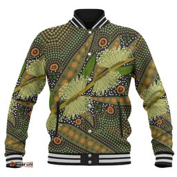 Australia Flowers Aboriginal Baseball Jacket - Aboriginal Dot Art Of Australian Native Flower Hakea Sericea Baseball Jacket