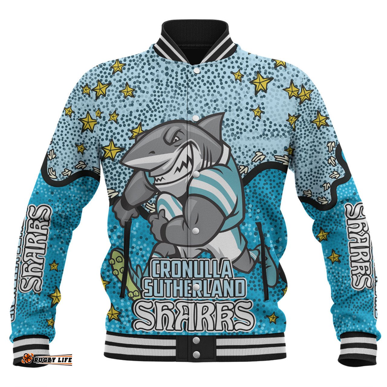Cronulla-Sutherland Sharks Custom Baseball Jacket - Team With Dot And Star Patterns For Tough Fan Baseball Jacket