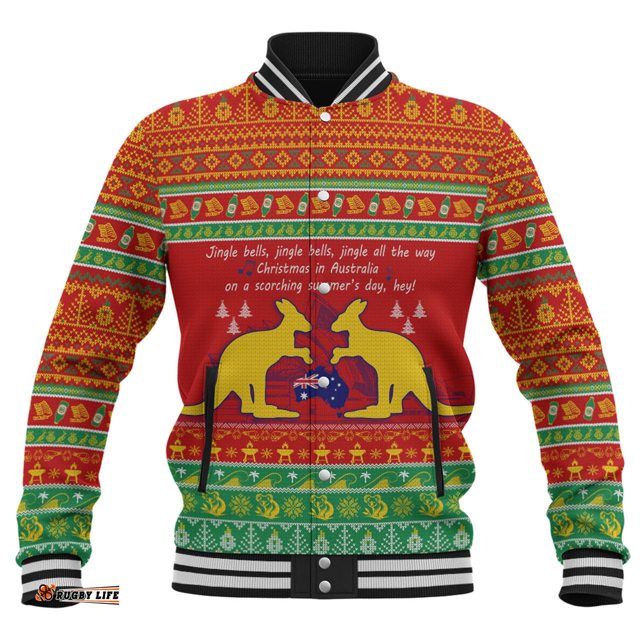 Australian Christmas Carol Christmas Baseball Jacket - Jingle Bells Ugly Style V2 Baseball Jacket