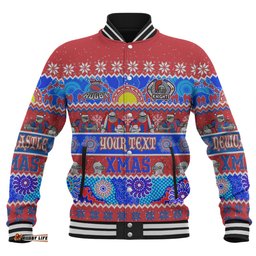 Newcastle Knights Christmas Aboriginal Custom Baseball Jacket - Indigenous Knitted Ugly Xmas Style Baseball Jacket