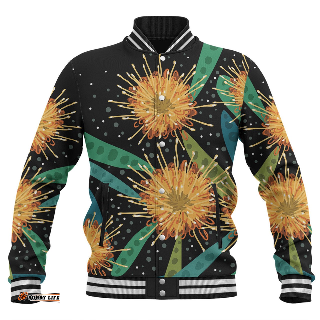 Australia Flowers Aboriginal Baseball Jacket - Australian Yellow Hakea Flower Art Baseball Jacket