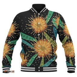 Australia Flowers Aboriginal Baseball Jacket - Australian Yellow Hakea Flower Art Baseball Jacket