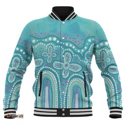 Australia Aboriginal Baseball Jacket - Dot painting illustration in Aboriginal style Turquoise Baseball Jacket