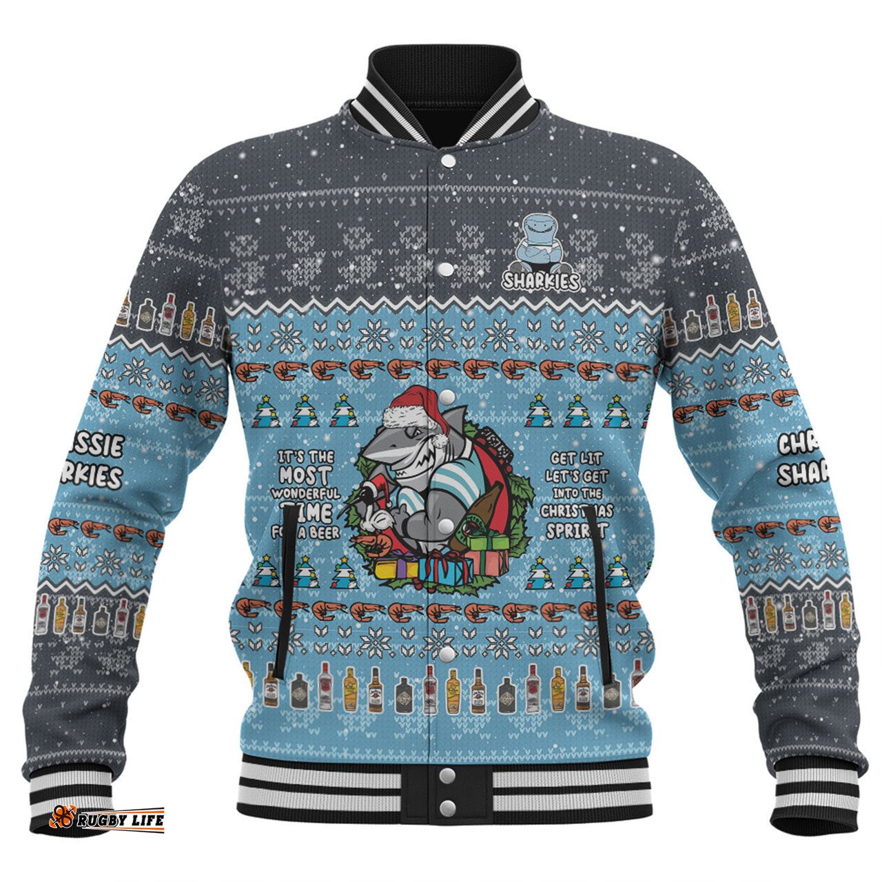 Cronulla-Sutherland Sharks Christmas Custom Baseball Jacket - Chrissie Spirit Baseball Jacket