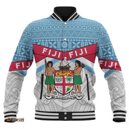 Australia South Sea Islanders Baseball Jacket - Fiji In Fijian Tapa Pattern Coat Of Arms Symbol Baseball Jacket