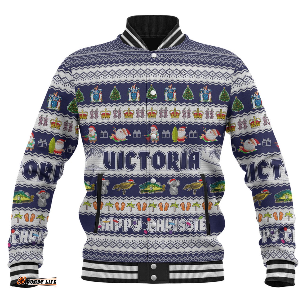 Victoria Christmas Custom Baseball Jacket - Happy Chrissie Ugly Style Baseball Jacket