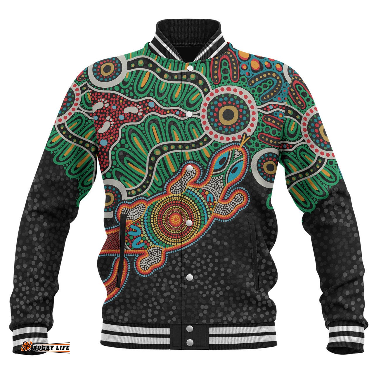 Australia Aboriginal Baseball Jacket - Walking with 3000 Ancestors Behind Me With Goanna Baseball Jacket