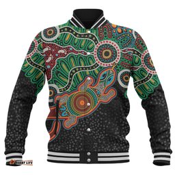 Australia Aboriginal Baseball Jacket - Walking with 3000 Ancestors Behind Me With Goanna Baseball Jacket