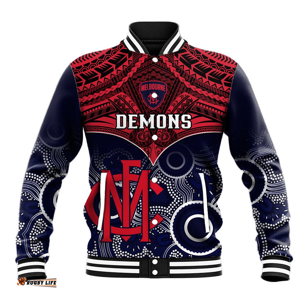 Melbourne Football Baseball Jacket Go Demons Aboriginal Mix Polynesian Pattern