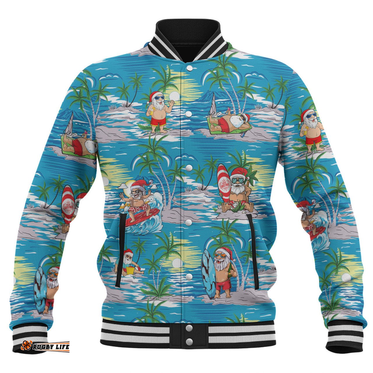 Australia Surfing Christmas Baseball Jacket - Tropical Santa Surfing Funny Baseball Jacket