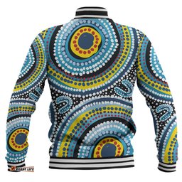 Australia Dot Painting Inspired Aboriginal Baseball Jacket - Blue Aboriginal Style Dot Art Baseball Jacket