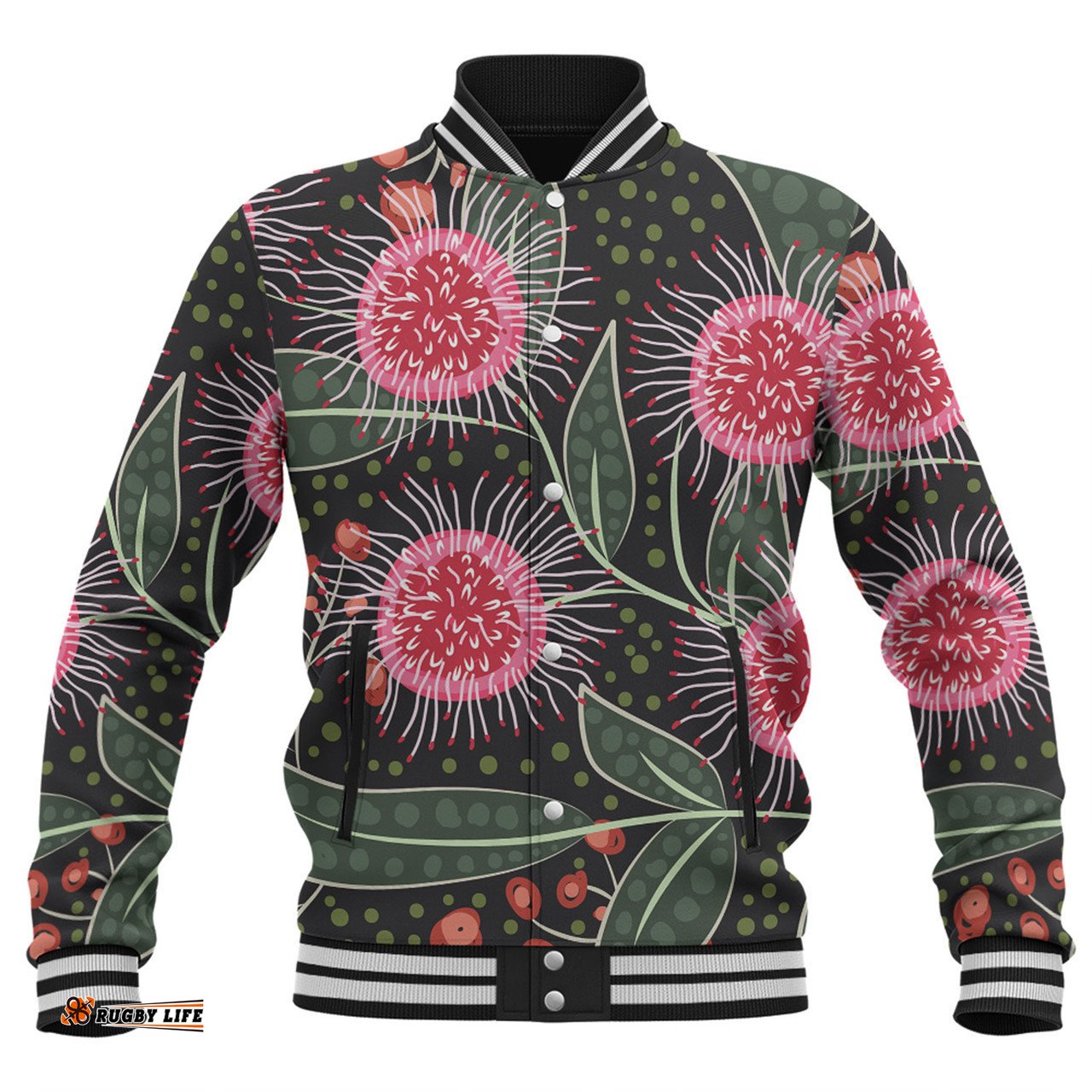 Australia Flowers Aboriginal Baseball Jacket - Aboriginal Style Australian Hakea Flower Baseball Jacket