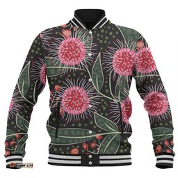 Australia Flowers Aboriginal Baseball Jacket - Aboriginal Style Australian Hakea Flower Baseball Jacket