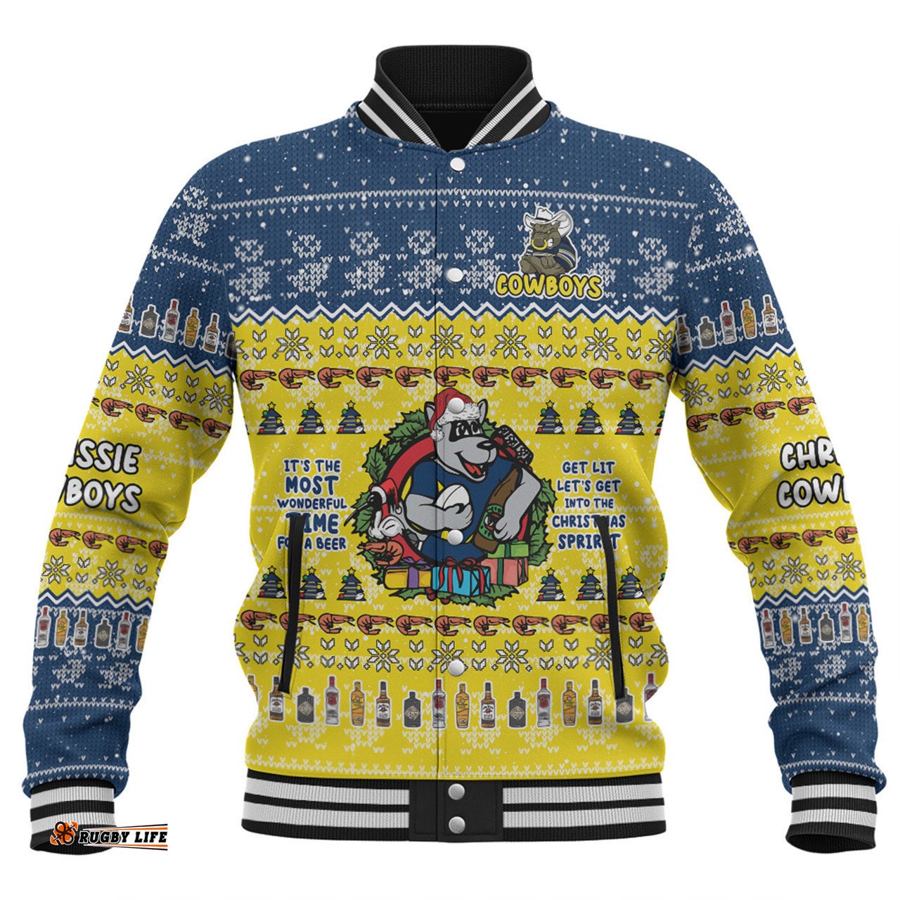 North Queensland Cowboys Christmas Custom Baseball Jacket - Chrissie Spirit Baseball Jacket