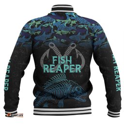 Australia Fishing Custom Baseball Jacket - Fish Reaper Fish Skeleton Blue Baseball Jacket