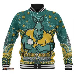 Australia Wallabies Custom Baseball Jacket - Custom With Aboriginal Inspired Style Of Dot Painting Patterns Baseball Jacket