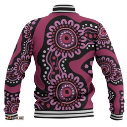 Australia Dot Painting Inspired Aboriginal Baseball Jacket - Pink Flowers Aboriginal Dot Art Baseball Jacket