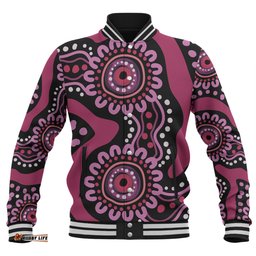Australia Dot Painting Inspired Aboriginal Baseball Jacket - Pink Flowers Aboriginal Dot Art Baseball Jacket