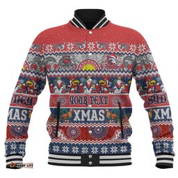 Sydney Roosters Christmas Aboriginal Custom Baseball Jacket - Indigenous Knitted Ugly Xmas Style Baseball Jacket