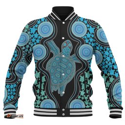 Australia Baseball Jacket - Aboriginal Art Color Turtle Inspired
