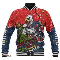 Sydney Roosters Christmas Custom Baseball Jacket - Let's Get Lit Chrisse Pressie Baseball Jacket