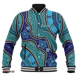 Australia Turtles Aboriginal Custom Baseball Jacket - Dreamtime River And Turtles Dot Art Painting Baseball Jacket