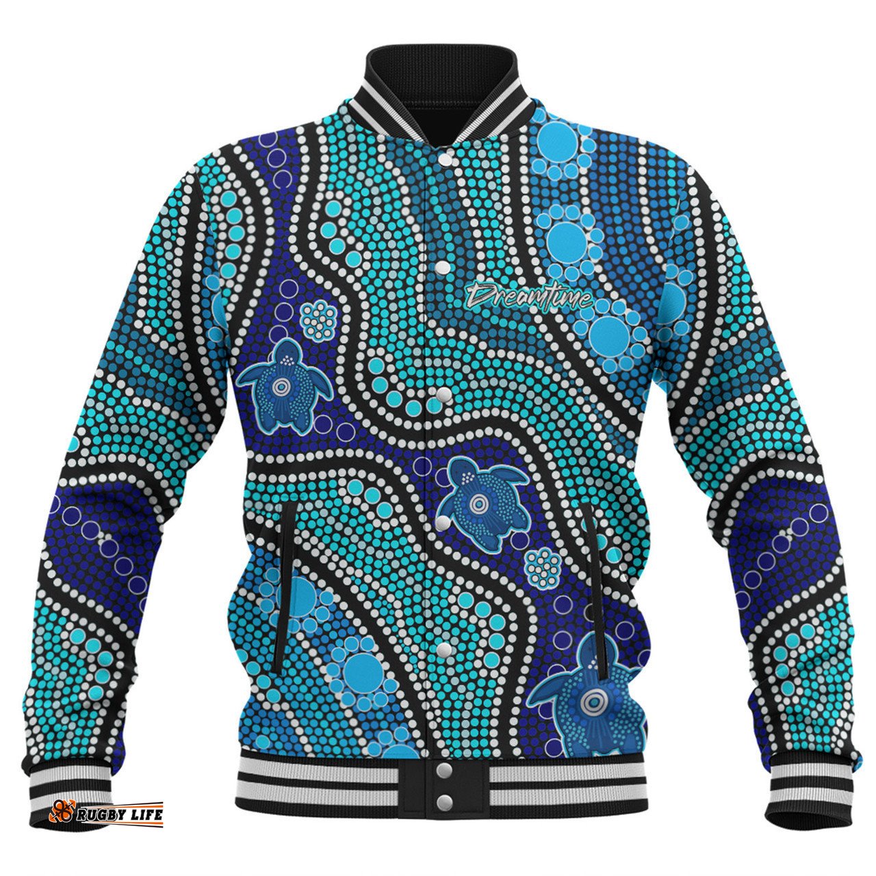 Australia Turtles Aboriginal Custom Baseball Jacket - Dreamtime River And Turtles Dot Art Painting Baseball Jacket