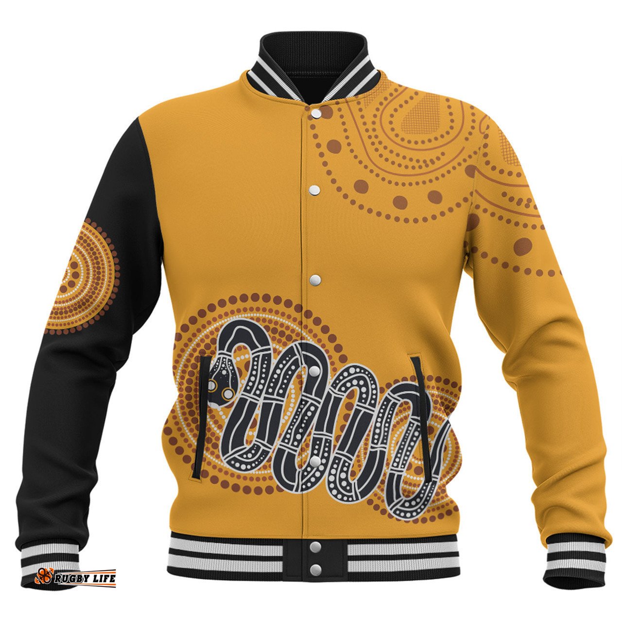 Australia Aboriginal Custom Baseball Jacket - Orange Rainbow Serpent Dreaming Inspired Baseball Jacket