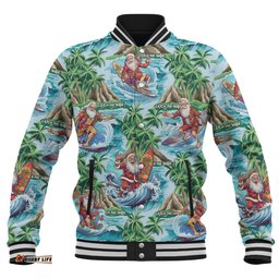 Australia Christmas Surfing Baseball Jacket - Funny Santa Surfing Christmas Baseball Jacket
