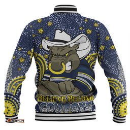 North Queensland Cowboys Custom Baseball Jacket - Custom With Aboriginal Inspired Style Of Dot Painting Patterns Baseball Jacket