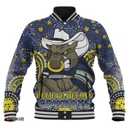 North Queensland Cowboys Custom Baseball Jacket - Custom With Aboriginal Inspired Style Of Dot Painting Patterns Baseball Jacket
