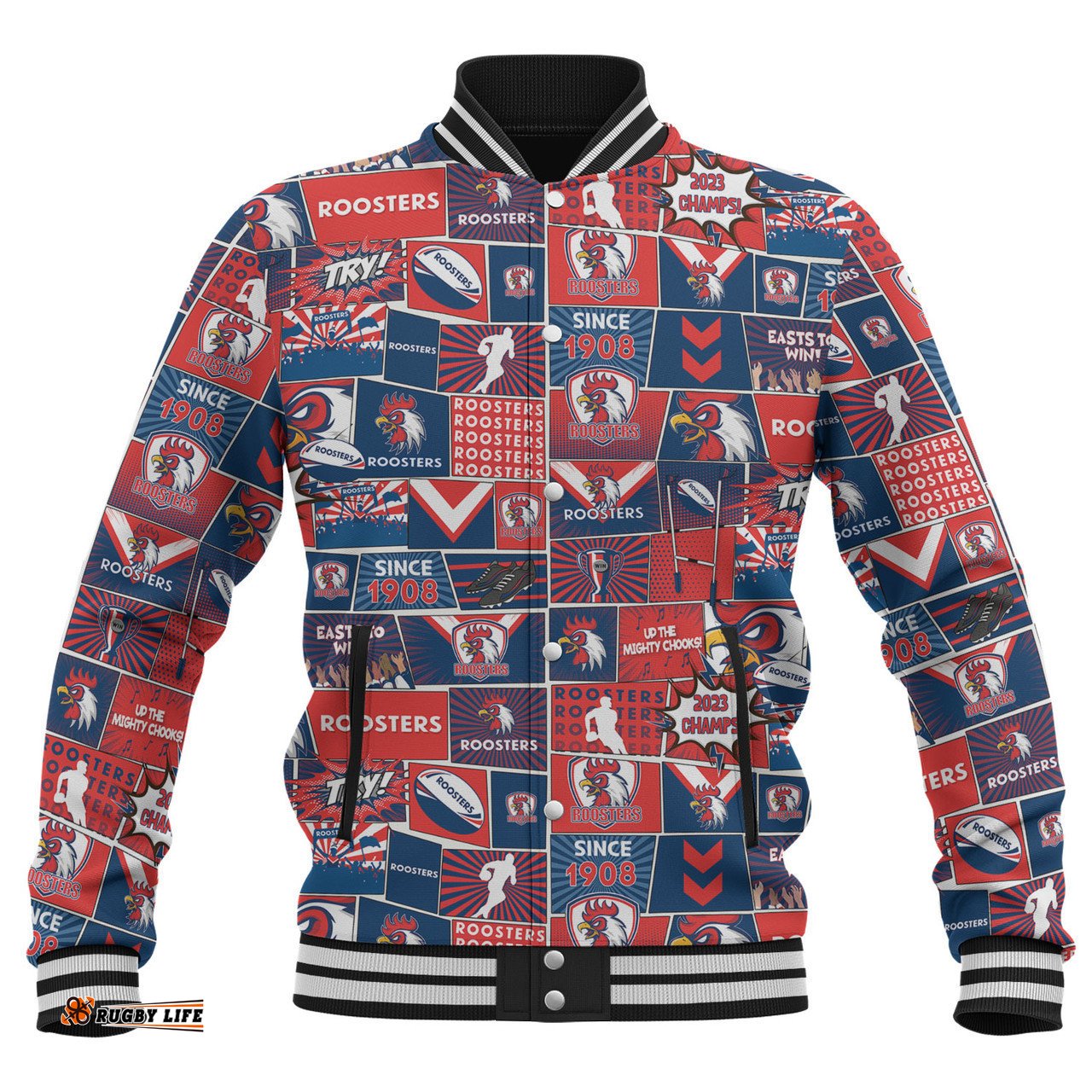 Sydney Roosters Baseball Jacket - Team Of Us Die Hard Fan Supporters Comic Style