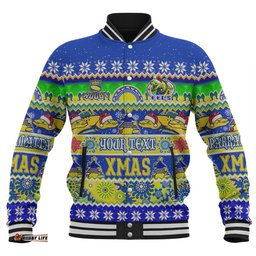 Parramatta Eels Christmas Aboriginal Custom Baseball Jacket - Indigenous Knitted Ugly Xmas Style Baseball Jacket