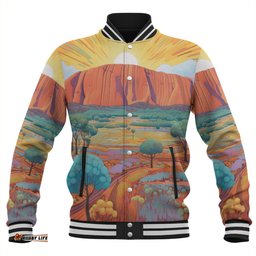 Urulu Travelling Baseball Jacket - Urulu Mountain Oil Painting Art Baseball Jacket