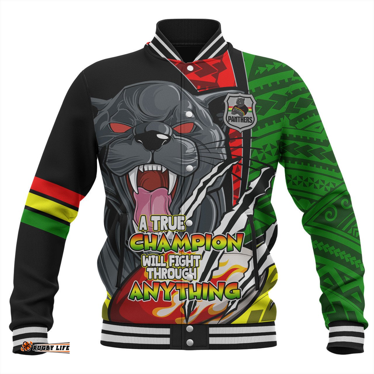 Penrith Panthers Grand Final Baseball Jacket - A True Champion Will Fight Through Anything With Polynesian Patterns