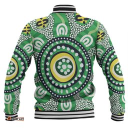 Australia Dot Painting Inspired Aboriginal Baseball Jacket - Green Aboriginal Inspired Dot Art Baseball Jacket