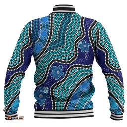 Australia Personalised Aboriginal Custom Baseball Jacket - River And Turtles Dot Art Painting Blue Baseball Jacket