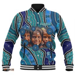 Australia Personalised Aboriginal Custom Baseball Jacket - River And Turtles Dot Art Painting Blue Baseball Jacket