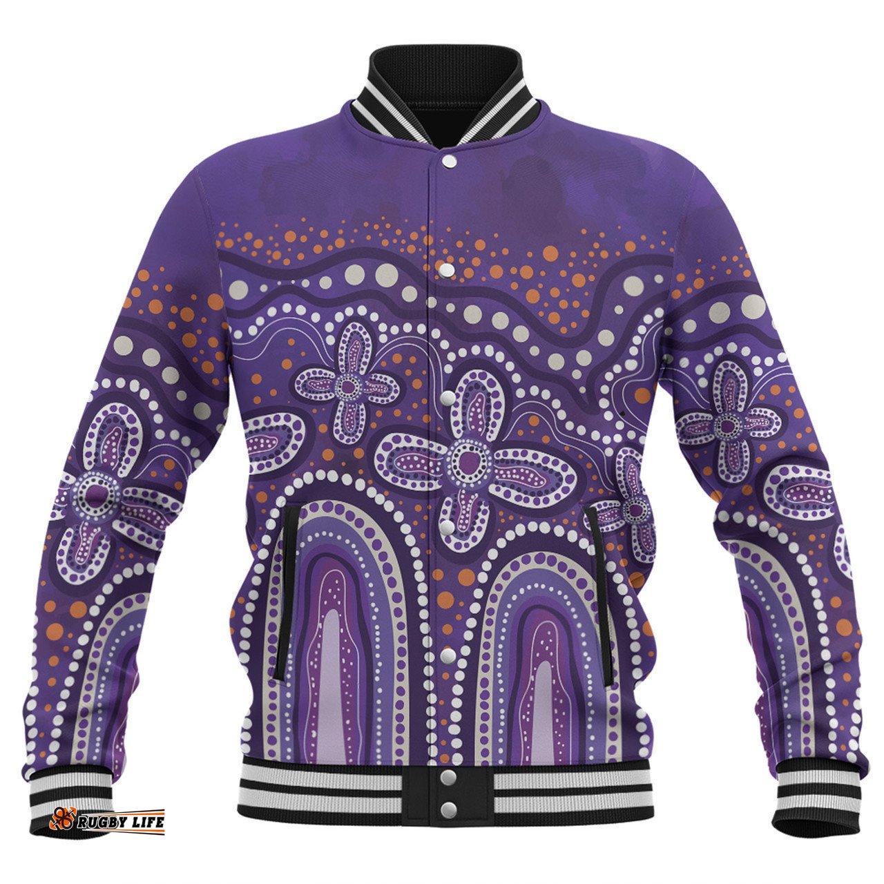 Australia Aboriginal Baseball Jacket - Dot painting illustration in Aboriginal style Purple Baseball Jacket
