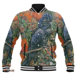 Australia Black Cockatoo Baseball Jacket - Black Cockatoo and Flowering Gum Baseball Jacket