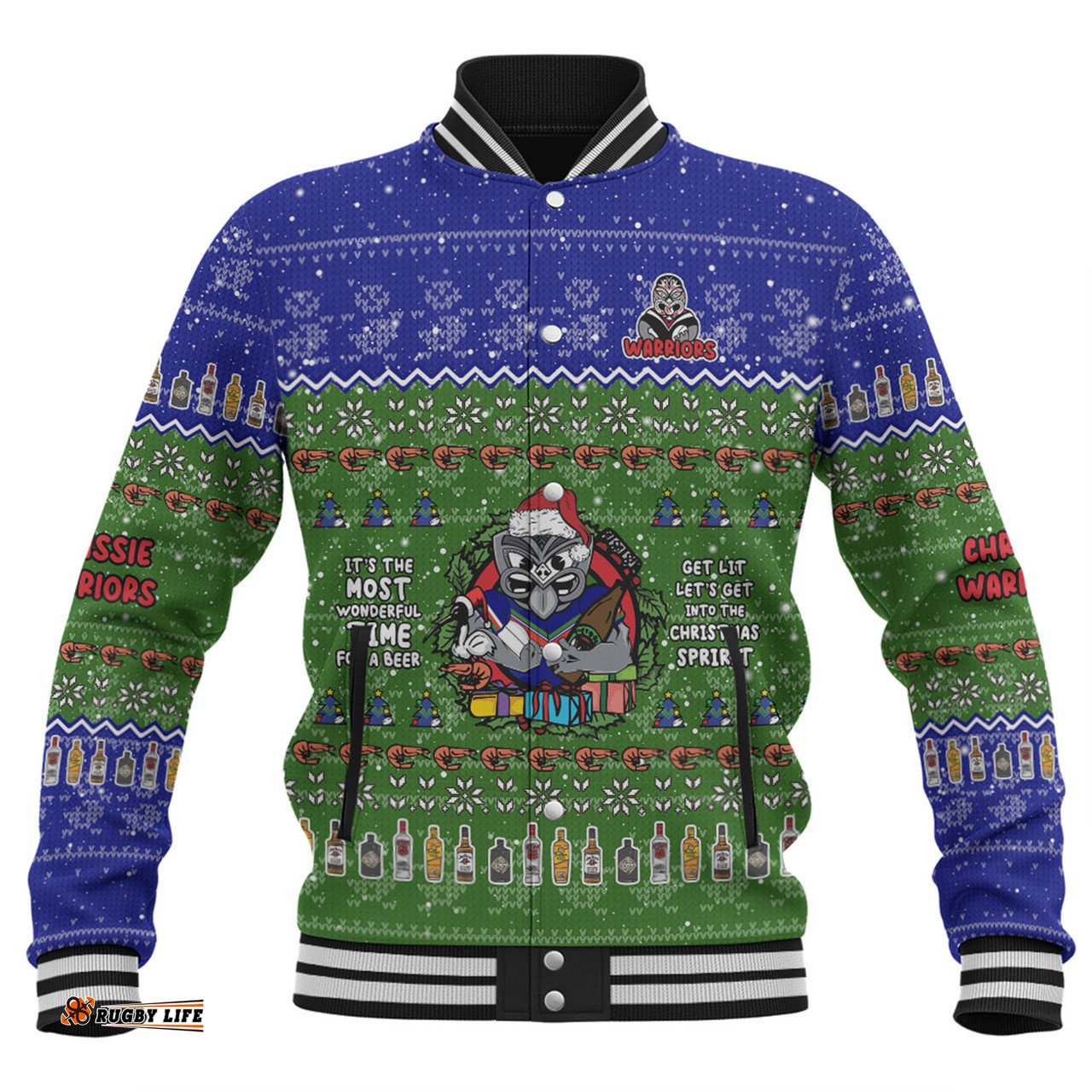 New Zealand Warriors Christmas Custom Baseball Jacket - Chrissie Spirit Baseball Jacket