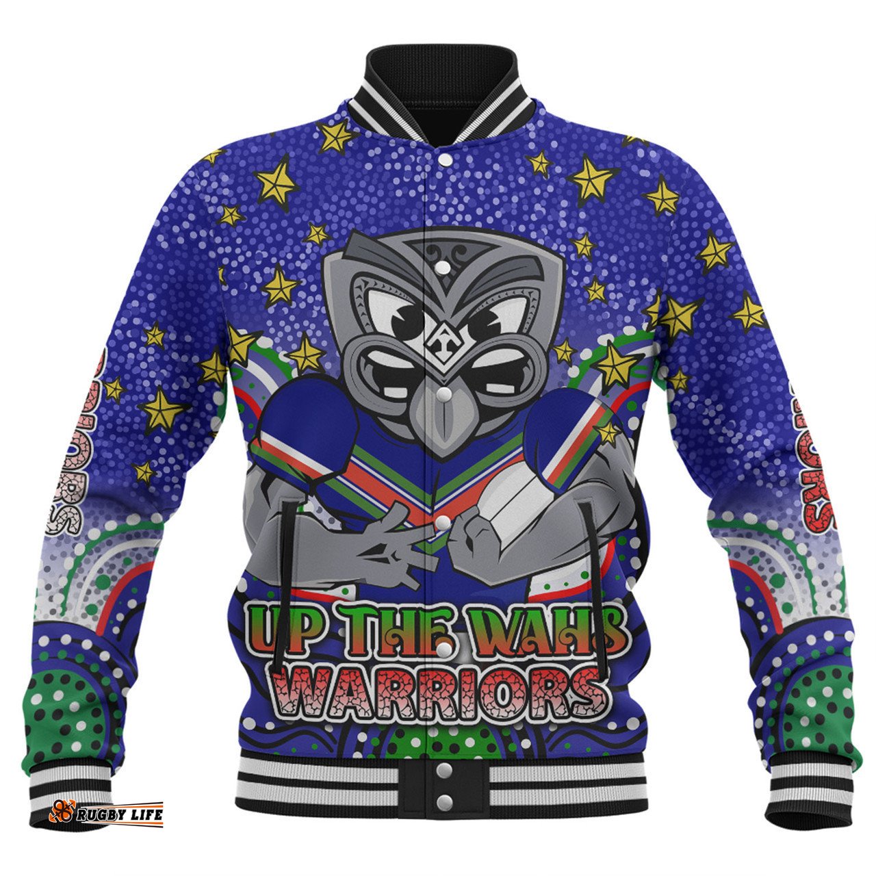 New Zealand Warriors Custom Baseball Jacket - Custom With Aboriginal Inspired Style Of Dot Painting Patterns Baseball Jacket
