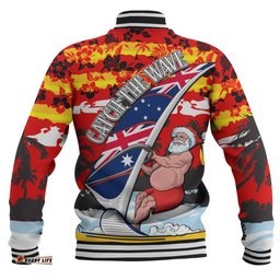 Australia Surfing Christmas Baseball Jacket - Tropical Santa Catch The Wave Baseball Jacket